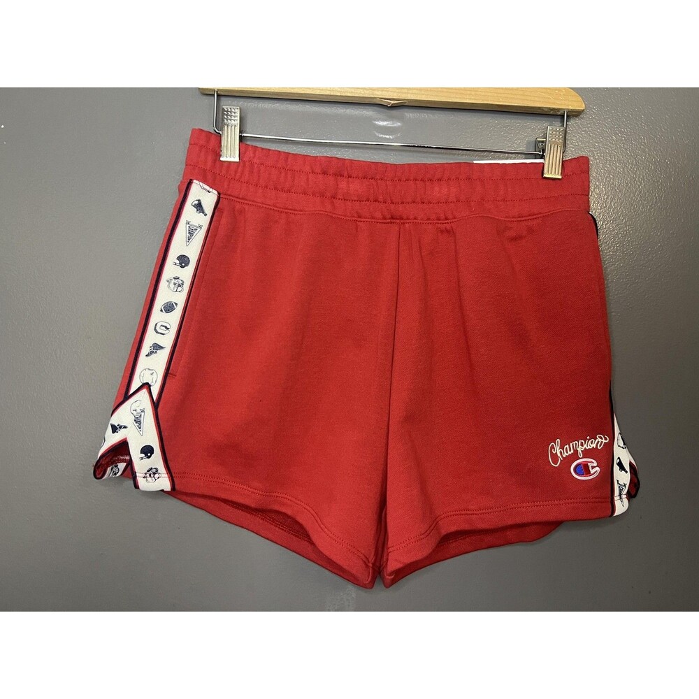 Champion Sweat Shorts Womens Small Red French Terry Elastic Waist Pockets Gym